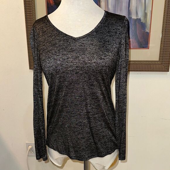 WHBM Black/Silver Long Sleeve Top Size XS - Picture 2 of 9